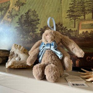 BNWT Bashful Beige Bunny with Blue Bow Jellycat Ornament